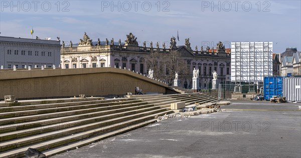 Construction site, standardised seesaw in front of the Humboldt Forum, Berlin, Germany, Europe