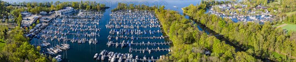 Ultramarin Gohren, the largest water sports centre on Lake Constance, Meichle and Mohr Marina with 1, 400 berths, hotel, sailing school, yacht charter and shipyards, drone photo, Gohren, Kressbronn am Lake Constance, Baden-Wuerttemberg, Germany, Europe