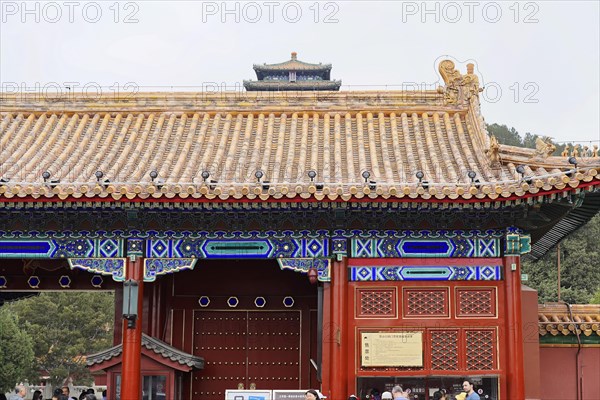 China, Beijing, Forbidden City, UNESCO World Heritage Site, Detailed view of an ornate entrance inside the Forbidden City, Asia