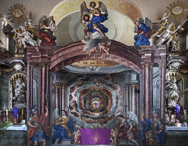 Holy Sepulchre, created in 1764, in front of the altar of St Bartholomew's Church, Kleineibstadt, Lower Franconia, Bavaria, Germany, Europe