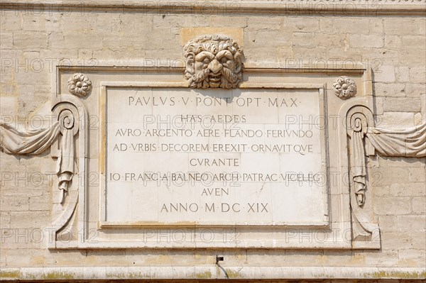 Relief with inscription on the facade, Hotel des Monnaies, Avignon, Vaucluse, Provence-Alpes-Cote d'Azur, South of France, France, Europe