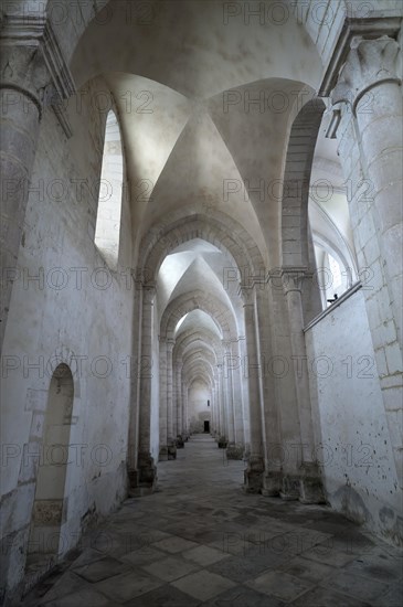 Aisle of the former Cistercian monastery of Pontigny, Pontigny Abbey was founded in 1114, Pontigny, Bourgogne, France, Europe