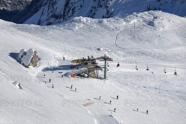 Ski resort on the Nebelhorn, Oberstdorf, Allgaeu, Swabia, Bavaria, Germany, Oberstdorf, Bavaria, Germany, Europe