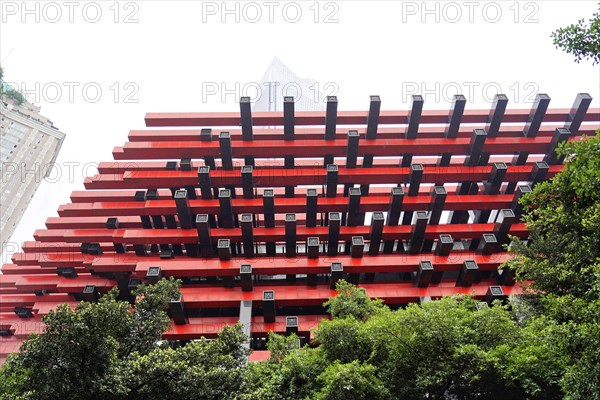 Stroll in Chongqing, Chongqing Province, China, Asia, Modern red building with unique architectural structure in urban space, Chongqing, Asia