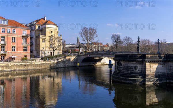 Residential building on the Spree, northern Monbijou Bridge at the Bode Museum, Berlin, Germany, Europe