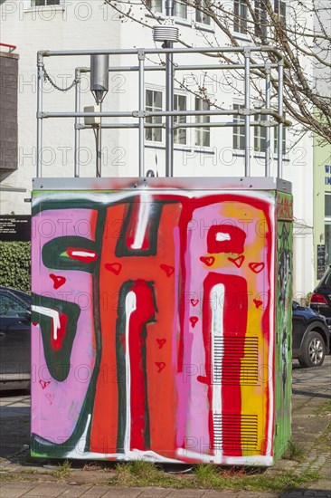 Colourfully smeared distribution box for electricity, Germany, Europe