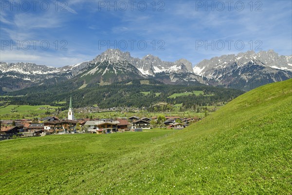 View of the village of Ellmau am Wilden Kaiser, Kufstein, Tyrol, Austria, Europe