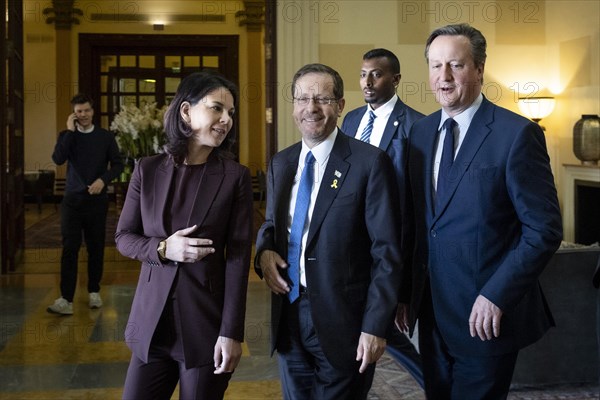 Annalena Baerbock (Alliance 90/The Greens), Federal Foreign Minister, meets David Cameron, Foreign Secretary of Great Britain, and Yitzchak Herzog, President of Israel, in Jerusalem, 17 April 2024. Photographed on behalf of the Federal Foreign Office