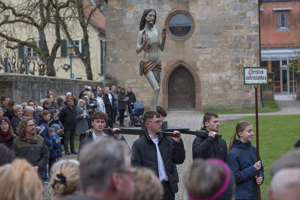 Historic Good Friday procession for 350 years with life-size wood-carved figures from the 18th century, Neunkirchen am Brand, Middle Franconia, Bavaria, Germany, Europe