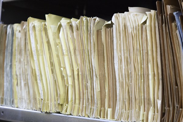 Stasi files at the Federal Commissioner for the Records of the State Security Service of the former German Democratic Republic, BStU. Files and documents of the Ministry for State Security of the GDR are stored in the Stasi Records Authority, 17 January 2015, Berlin, Berlin, Germany, Europe