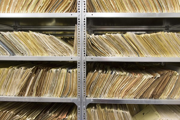 Stasi files at the Federal Commissioner for the Records of the State Security Service of the former German Democratic Republic, BStU. Files and documents of the Ministry for State Security of the GDR are stored in the Stasi Records Authority, 17 January 2015, Berlin, Berlin, Germany, Europe