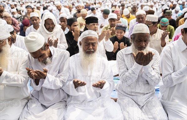 Muslims gather to perform Eid al-Fitr prayer at Eidgah in Guwahati, Assam, India on April 11, 2024. Muslims around the world are celebrating the Eid al-Fitr holiday, which marks the end of the fasting month of Ramadan