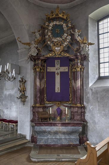 Lenten cloth in front of the right side altar, late 19th century, St John the Baptist, Ochsenfurt Hohestadt, Lower Franconia, Bavaria, Germany, Europe
