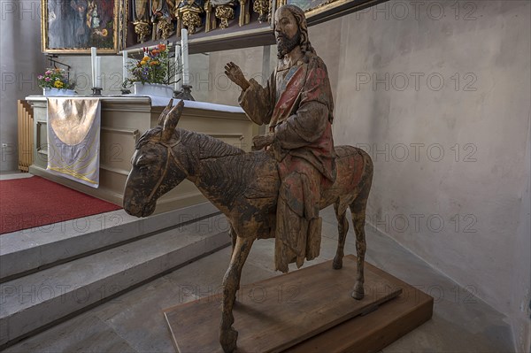 Hersbrucker Palmesel, carved from 16th century lime wood, on loan from the German National Museum in Nuremberg, to St John's Church in Hersbruck, Middle Franconia, Bavaria, Germany, Europe