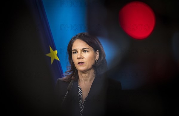 Statement by Annalena Baerbock (Alliance 90/The Greens), Federal Foreign Minister, after a meeting of the Federal Government's crisis team on the situation in the Middle East following Iran's attack on Israel. 'Photographed on behalf of the Federal Foreign Office'