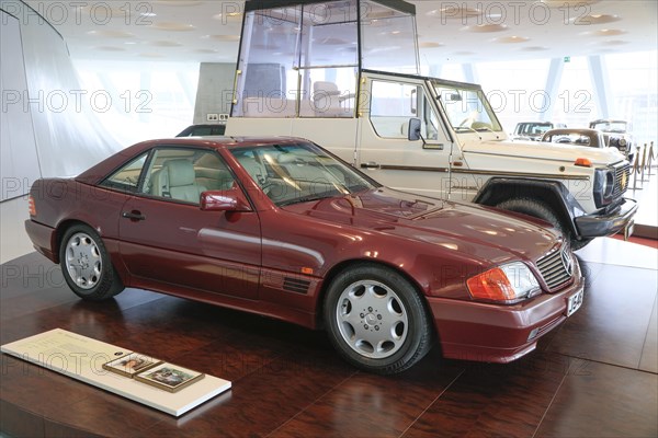 Mercedes-Benz 500 SL by Lady Diana, Mercedes-Benz Museum, Stuttgart, Baden-Wuerttemberg, Germany, Europe