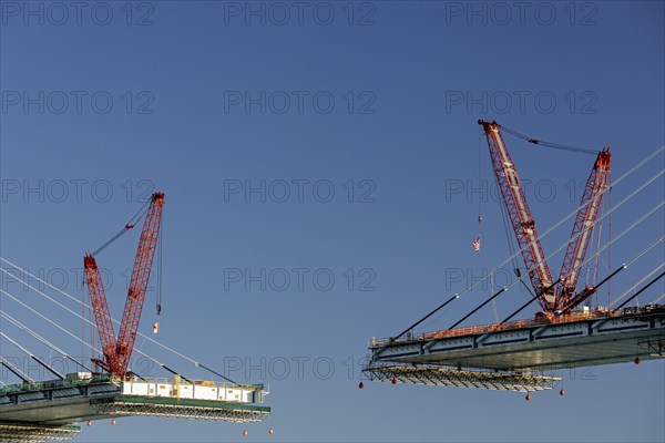 Detroit, Michigan USA -15 April 2024, Construction of the Gordie Howe International Bridge. The bridge will link Detroit with Windsor, Ontario across the Detroit River