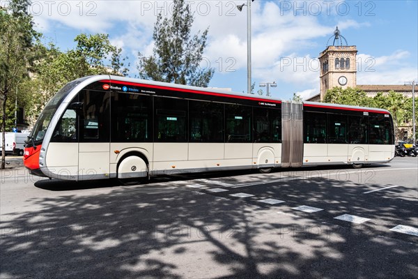 Electric bus in the city centre of Barcelona, Spain, Europe