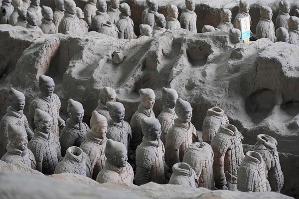 Figures of the terracotta army, Xian, Shaanxi Province, China, Asia, Detailed view of terracotta soldiers in an excavation, Xian, Shaanxi Province, China, Asia