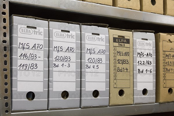 Stasi files at the Federal Commissioner for the Records of the State Security Service of the former German Democratic Republic, BStU. Files and documents of the Ministry for State Security of the GDR are stored in the Stasi Records Authority, 17 January 2015, Berlin, Berlin, Germany, Europe