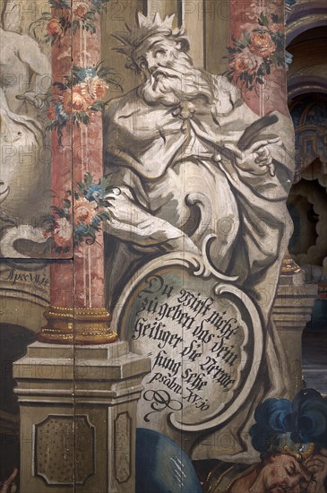 Detail of the Holy Sepulchre around 1750, King and Psalmist Davi, St Oswald Church, Baunach, Upper Franconia, Bavaria, Germany, Europe