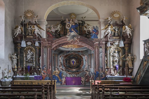 Holy Sepulchre, created in 1764, in front of the altar of St Bartholomew's Church, Kleineibstadt, Lower Franconia, Bavaria, Germany, Europe