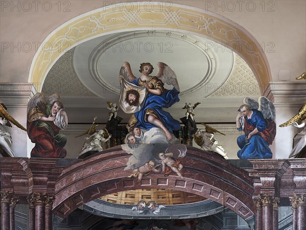 Detailed view of the Holy Sepulchre, created in 1764, in front of the altar of St Bartholomew's Church, Kleineibstadt, Lower Franconia, Bavaria, Germany, Europe