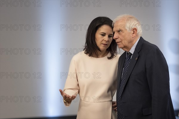 Annalena Baerbock (Alliance 90/The Greens), Federal Foreign Minister, and Josep Borrell, High Representative of the EU for Foreign Affairs and Security Policy, photographed during the First Working Session of the G7 Foreign Ministers' Meeting in Capri, 18 April 2024. Photographed on behalf of the Federal Foreign Office