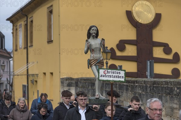 Historic Good Friday procession for 350 years with life-size wood-carved figures from the 18th century, Neunkirchen am Brand, Middle Franconia, Bavaria, Germany, Europe