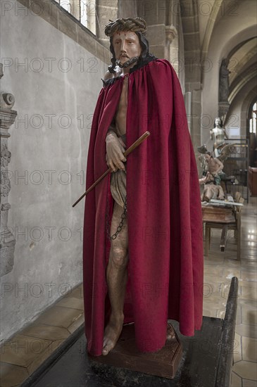 Life-size, carved figure of Jesus with a red cloak, 350-year-old processional figure in St Michael's Church, Neunkirchen am Brand, Middle Franconia, Bavaria, Germany, Europe