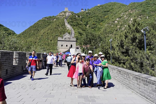 Great Wall of China, UNESCO World Heritage Site, near Mutianyu, Beijing, China, Asia, Tourists walking on a section of the Great Wall of China, Asia