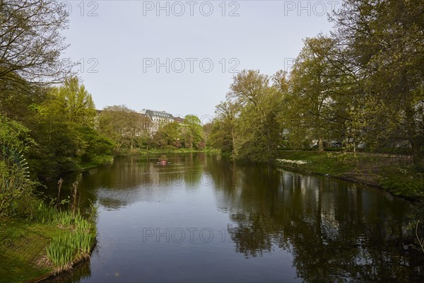 Wallanlagen public park with moat in Bremen, Hanseatic city, federal state of Bremen, Germany, Europe