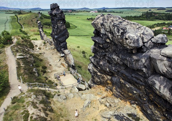 The Devil's Wall, a bizarre rock structure in the Harz Mountains, is a rock formation consisting of hard sandstones in the Harz foreland, 07.06.2015, Thale, Saxony-Anhalt, Germany, Europe