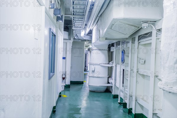 Interior corridor in Korean battleship on display at Unification Park in Gangneung, South Korea, Asia