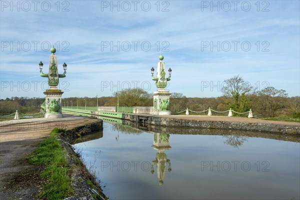 Briare, Canal bridge built by Gustave Eiffel, lateral canal to the Loire above the Loire river, Loiret department, Centre-Val de Loire, France, Europe