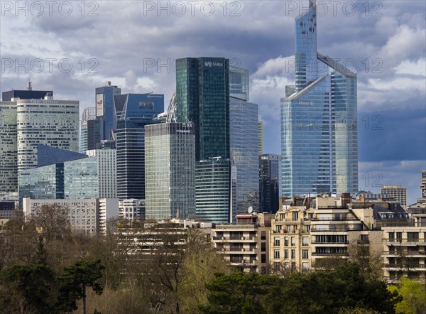 Paris. View on business district of La Defense from Louis Vuitton Foundation. Hauts-de-Seine, Ile de France, France, Europe