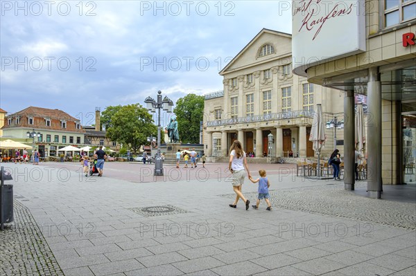 Everyday scene in front of the German National Theatre on Theaterplatz in Weimar, Thuringia, Germany, 13 August 2020, for editorial use only, Europe