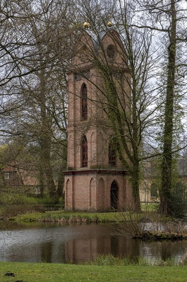 Separate bell tower of the Catholic Church of St Helena in Ludwigslust Palace Park, built around 1817 by court architect Johann Christian Georg Barca, Ludwigslust, Mecklenburg-Vorpommern, Germany, Europe