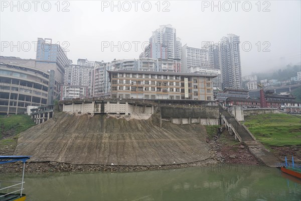 Yichang, Hubei Province, China, Asia, View of an urban construction site next to a dried-up riverbed, Shanghai, Asia