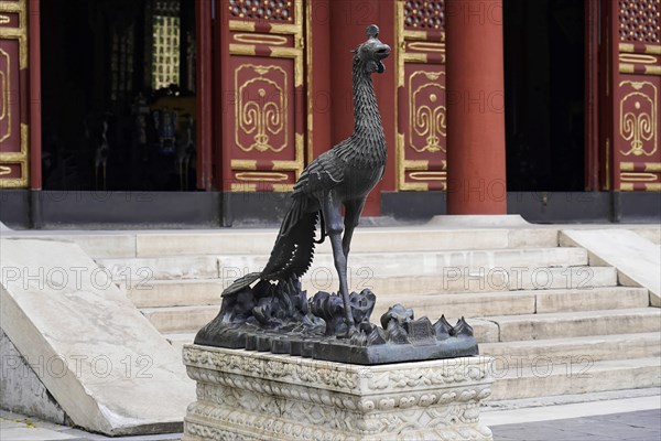 New Summer Palace, Beijing, China, Asia, A traditional peacock sculpture in front of the steps of a temple, Beijing, Asia