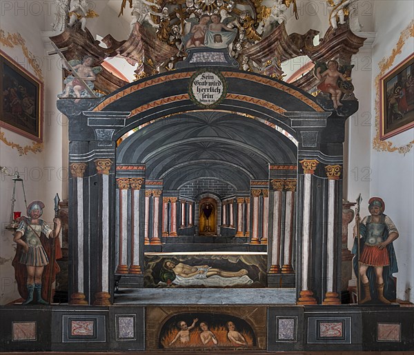 The Holy Sepulchre with Christ, including Purgatory, 18th century, St Wendelin, Kirchenweg 8, Eyershausen, Lower Franconia, Bavaria, Germany, Europe