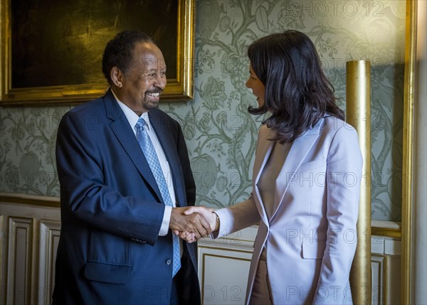 Annalena Baerbock (Alliance 90/The Greens), Federal Foreign Minister, photographed as part of her participation in the international humanitarian conference on Sudan and its neighbours. Here a meeting with the former Prime Minister of the Republic of Sudan, Abdalla Hamdok. 'Photographed on behalf of the Federal Foreign Office'