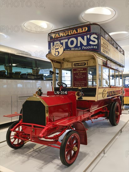 Milnes-Daimler double-decker bus, in service in London since 1904, Mercedes-Benz Museum, Stuttgart, Baden-Wuerttemberg, Germany, Europe