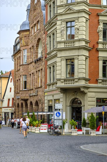 Everyday busy street scene in Frauentorstrasse in the historic city centre of Weimar, Thuringia, Germany, 13 August 2020, for editorial use only, Europe