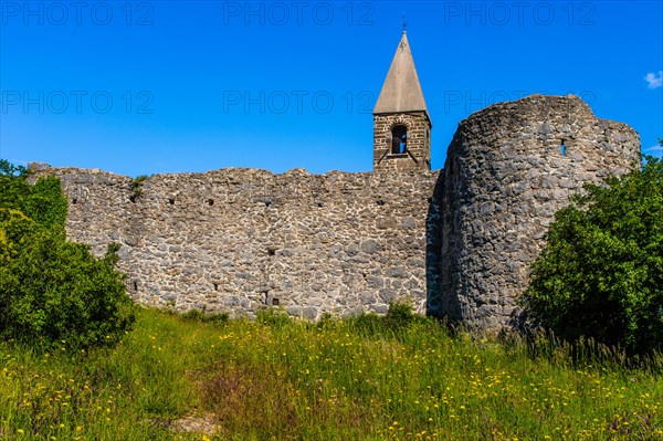 Romanesque Church of the Holy Trinity, 15th century, behind fortified walls, Hrastovlje, Slovenia, Hrastovlje, Slovenia, Europe