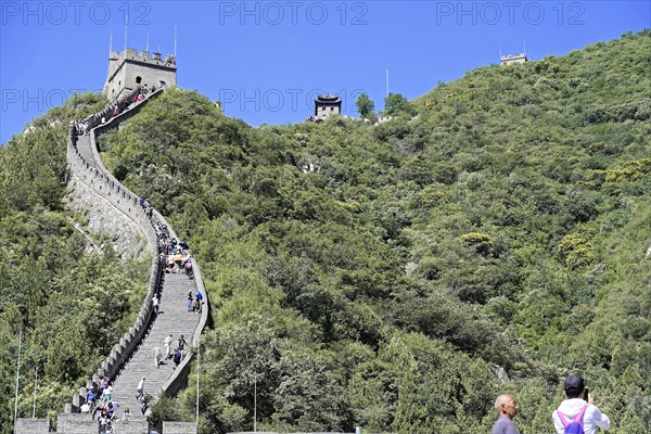 Great Wall of China, near Mutianyu, Beijing, China, Asia, People visiting the famous Great Wall under a blue sky, UNESCO World Heritage Site, Asia