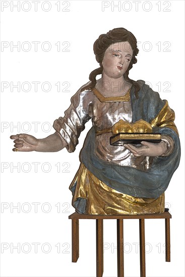 Sculpture of St Agatha. St Agatha, lived around 225, St Oswald Church, Baunach, Upper Franconia, Bavaria, Germany, Europe