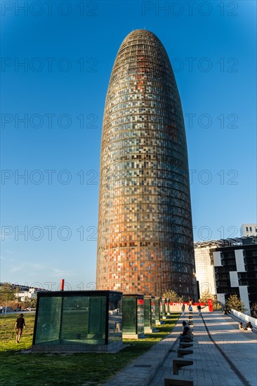 The Torre Glories office building in the evening light in Barcelona, Spain, Europe