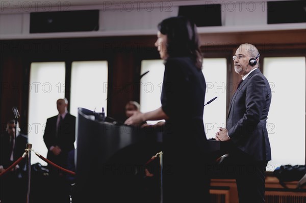 (L-R) Annalena Baerbock (Alliance 90/The Greens), Federal Foreign Minister, and Ayman Safadi, Foreign Minister of Jordan, speak to the media after a joint meeting in Berlin, 16 April 2024 / Photographed on behalf of the Federal Foreign Office