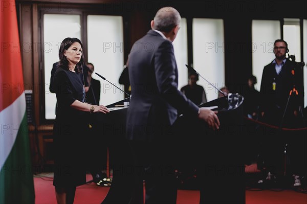 (L-R) Annalena Baerbock (Alliance 90/The Greens), Federal Foreign Minister, and Ayman Safadi, Foreign Minister of Jordan, speak to the media after a joint meeting in Berlin, 16 April 2024 / Photographed on behalf of the Federal Foreign Office